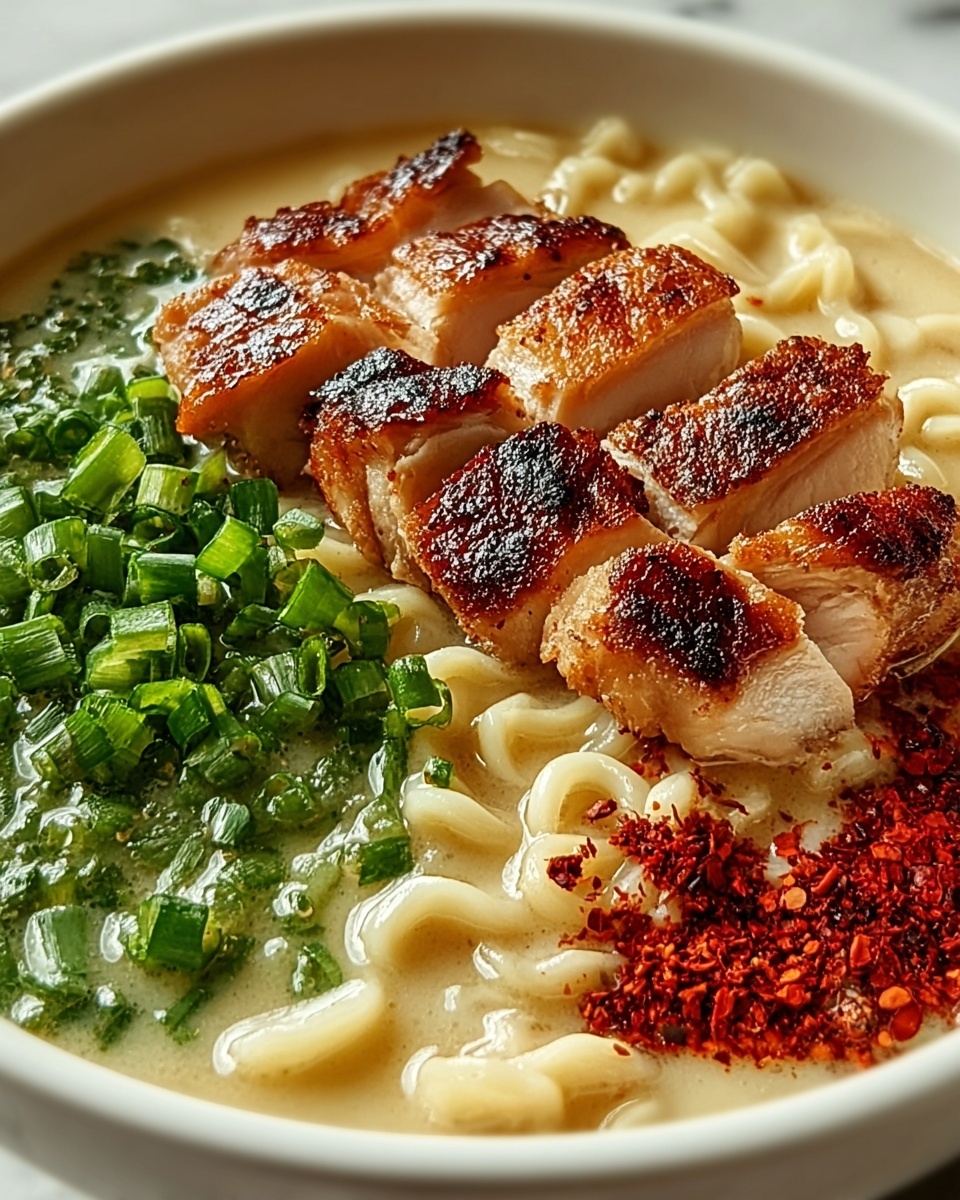 Spicy Chicken Ramen with Creamy Garlic Sauce Recipe - Recipe Image