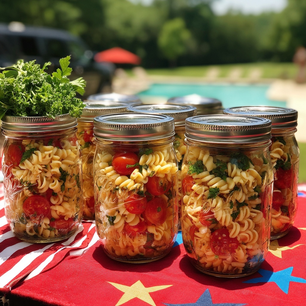 Patriotic Pasta Salad Jars Recipe - Recipe Image