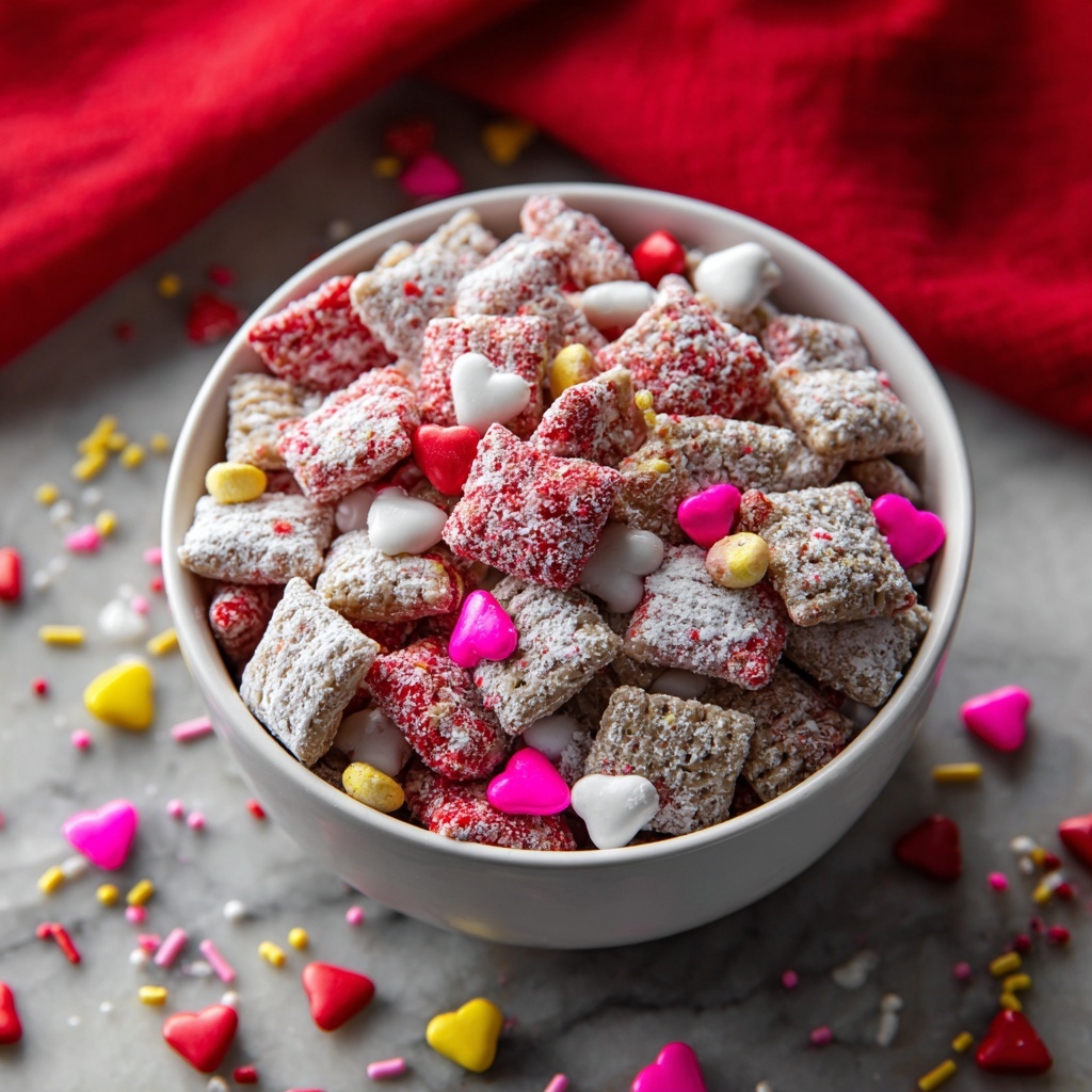 Valentine’s Day Muddy Buddies: Sweet, Crunchy & Cupid-Approved Recipe - Recipe Image