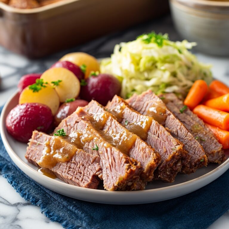 Brown Sugar & Dijon Glazed Corned Beef with Cabbage and Red Potatoes Recipe