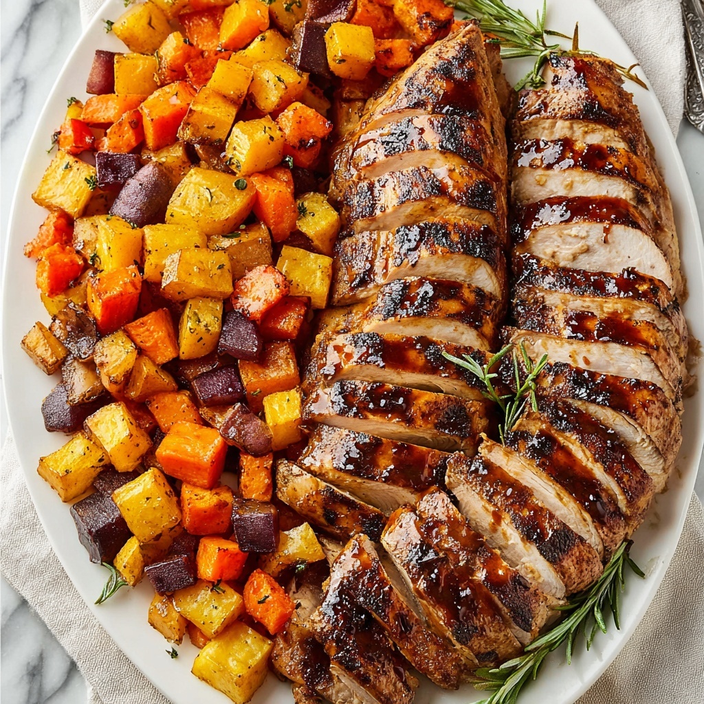 Roasted Apple Cider Pork Tenderloin with Vegetables and Gravy Recipe - Recipe Image