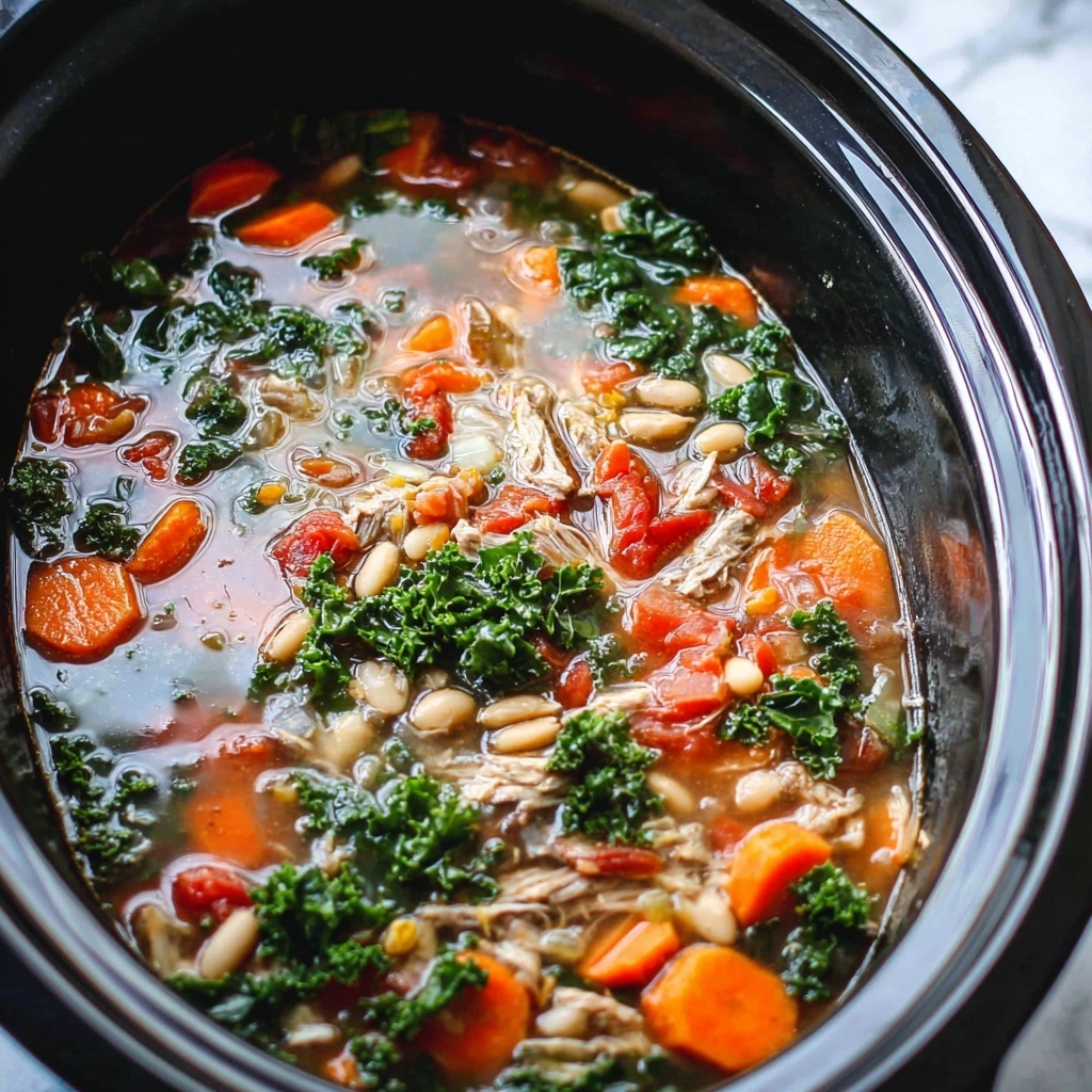 Slow Cooker Chicken, White Bean, and Kale Soup with Parmesan Shavings Recipe - Recipe Image