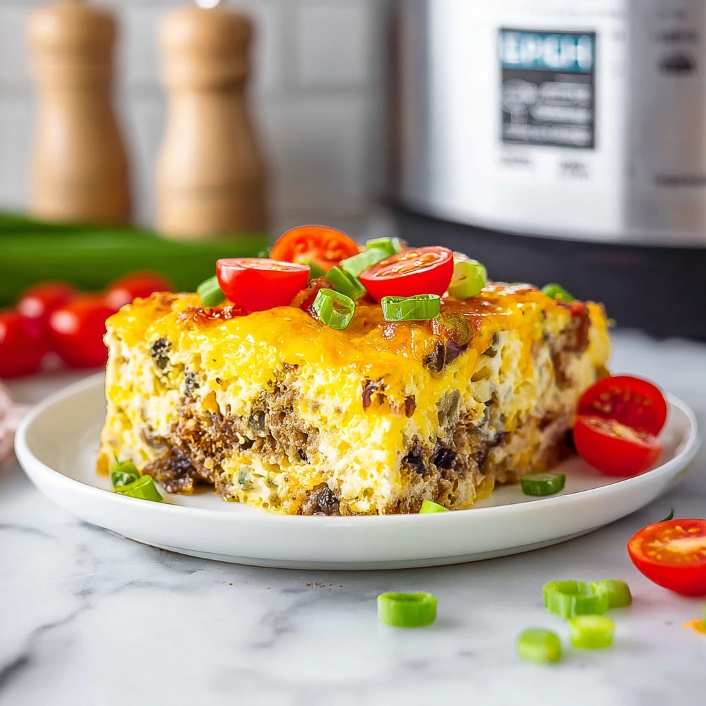 Crockpot Breakfast Casserole with Bacon, Vegetables, and Cheddar Recipe - Recipe Image