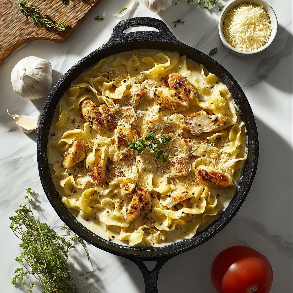 Creamy Chicken Garlic Parmesan Pasta Recipe - Recipe Image