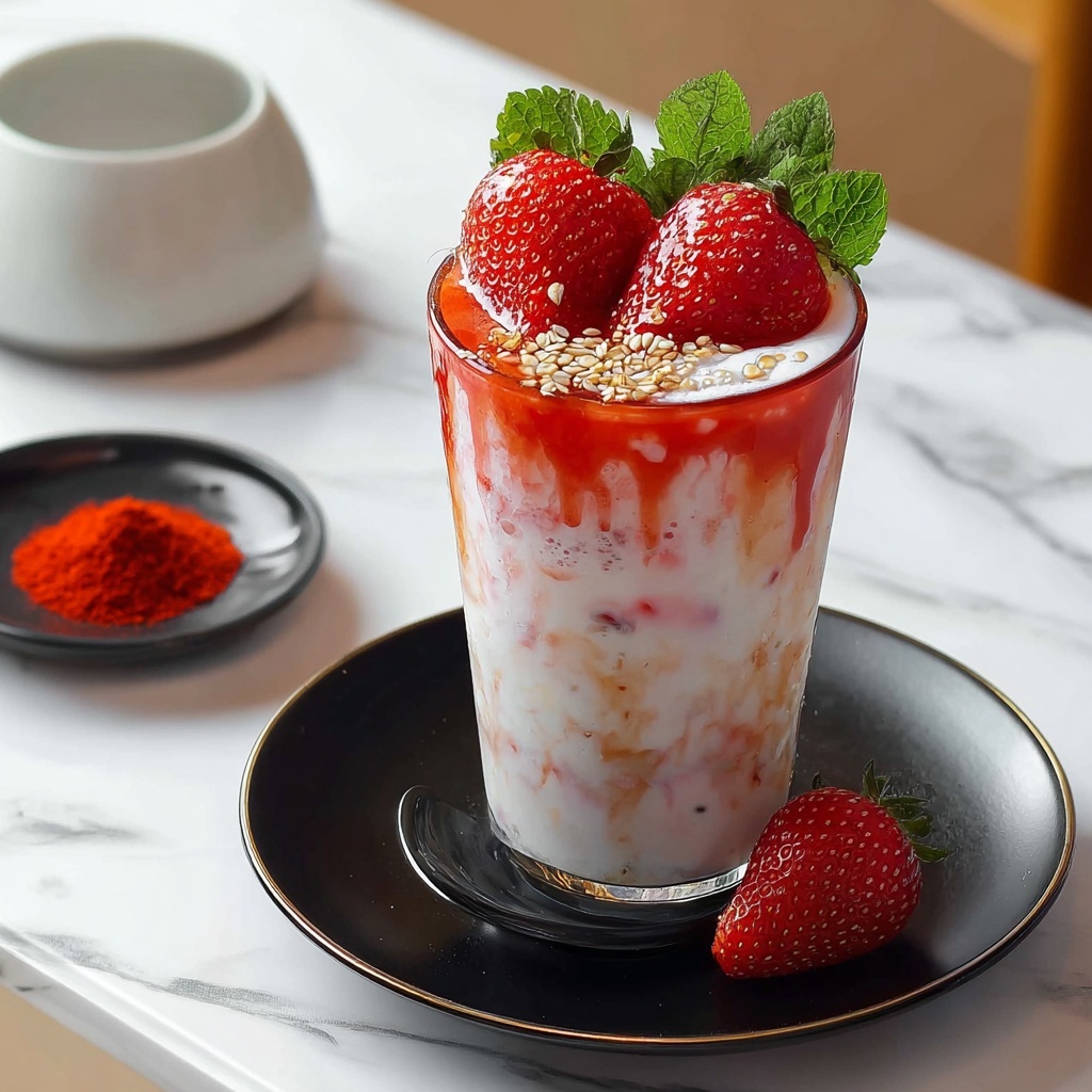 Cafe Style Korean Strawberry Milk Recipe - Recipe Image