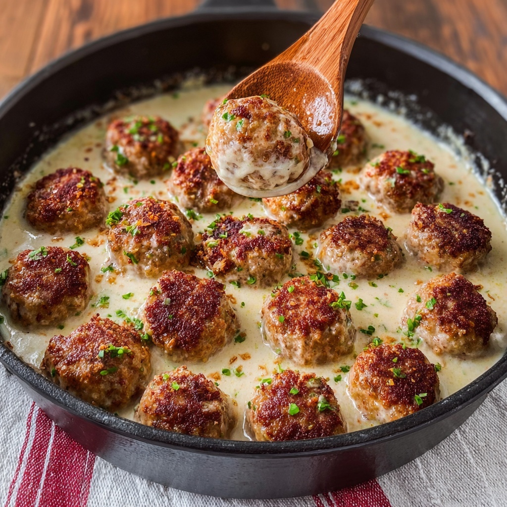 Chicken Cordon Bleu Meatballs with Creamy Parmesan Sauce Recipe - Recipe Image