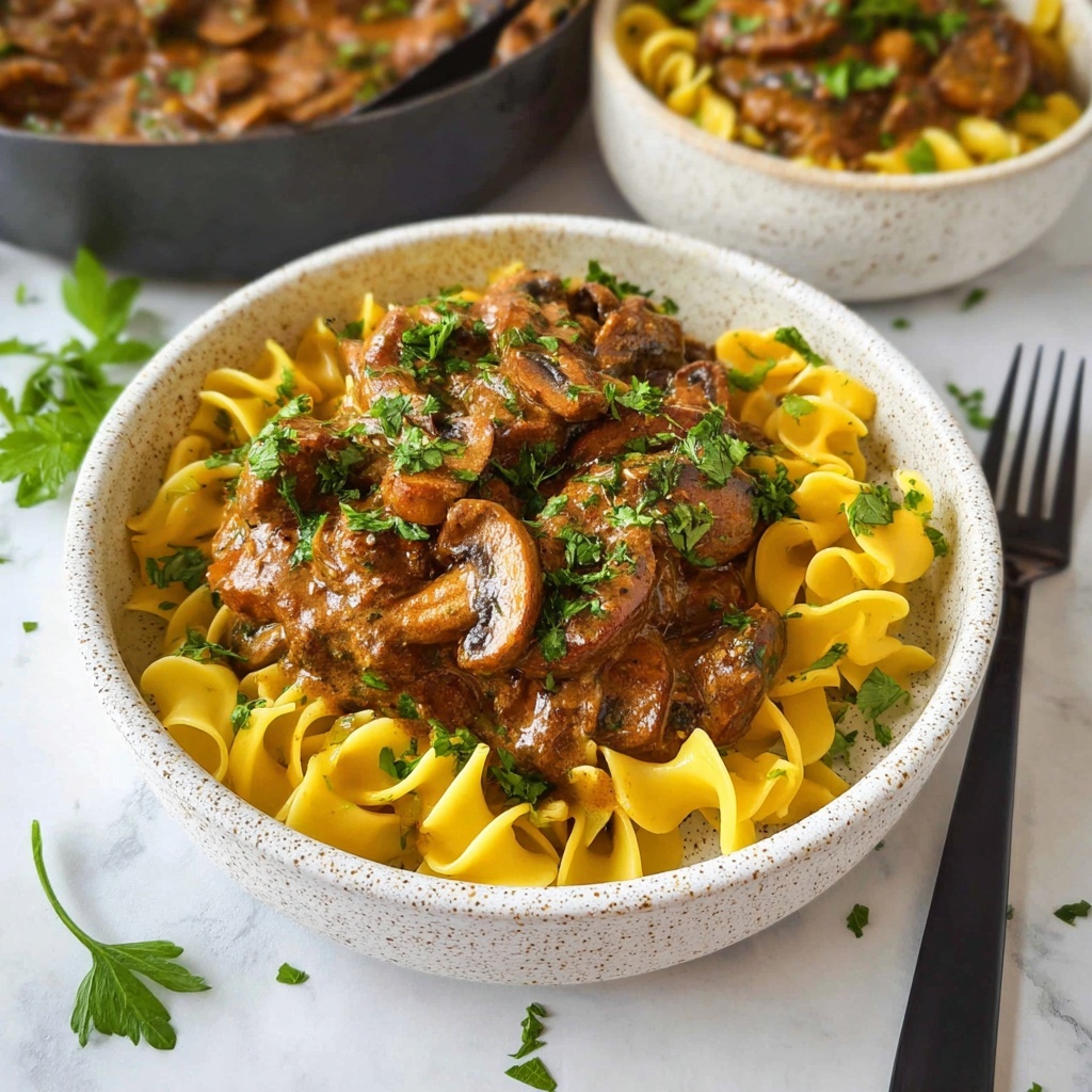 Creamy Beef Stroganoff with Mushrooms and Egg Noodles Recipe - Recipe Image
