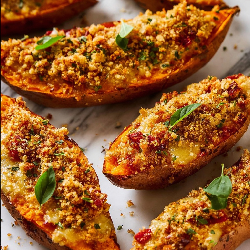 Holiday Stuffed Sweet Potatoes with Pecan, Bacon, and Cheddar Recipe - Recipe Image