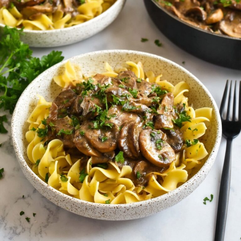 Creamy Beef Stroganoff with Mushrooms and Egg Noodles Recipe