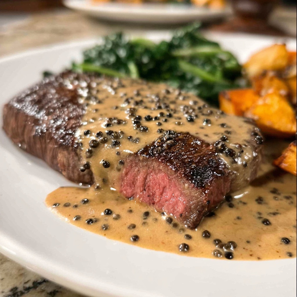 Steak with Creamy Peppercorn Sauce Recipe - Recipe Image