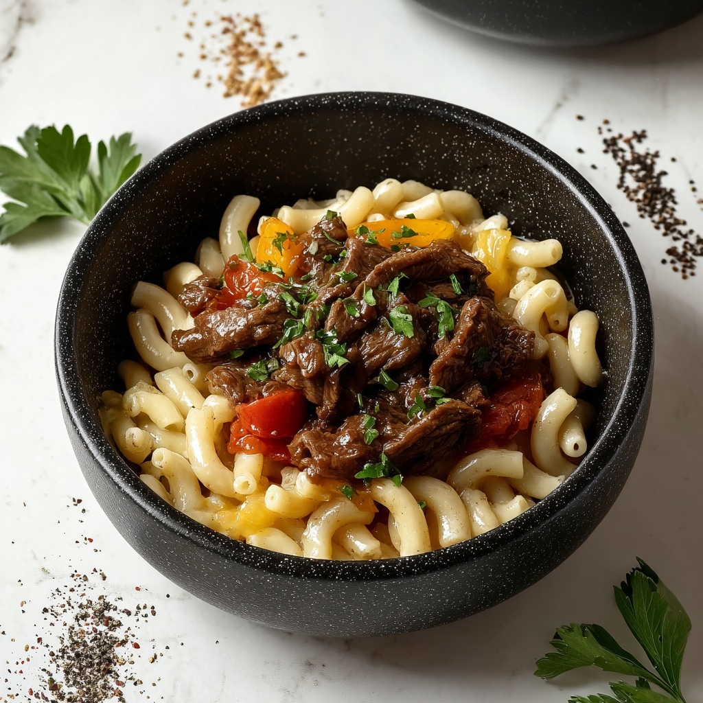 Philly Cheese Steak Pasta Recipe - Recipe Image
