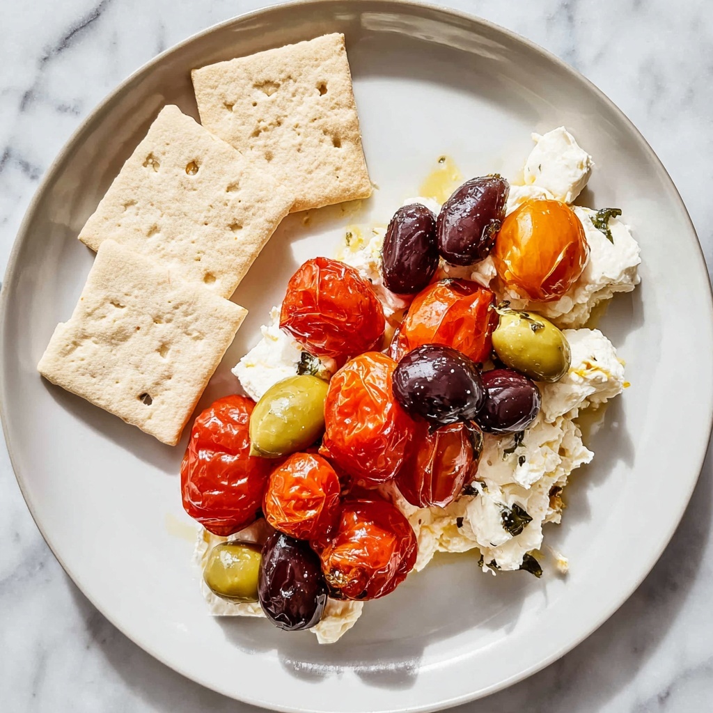 Baked Feta with Olives, Cherry Tomatoes, and Garlic Recipe - Recipe Image