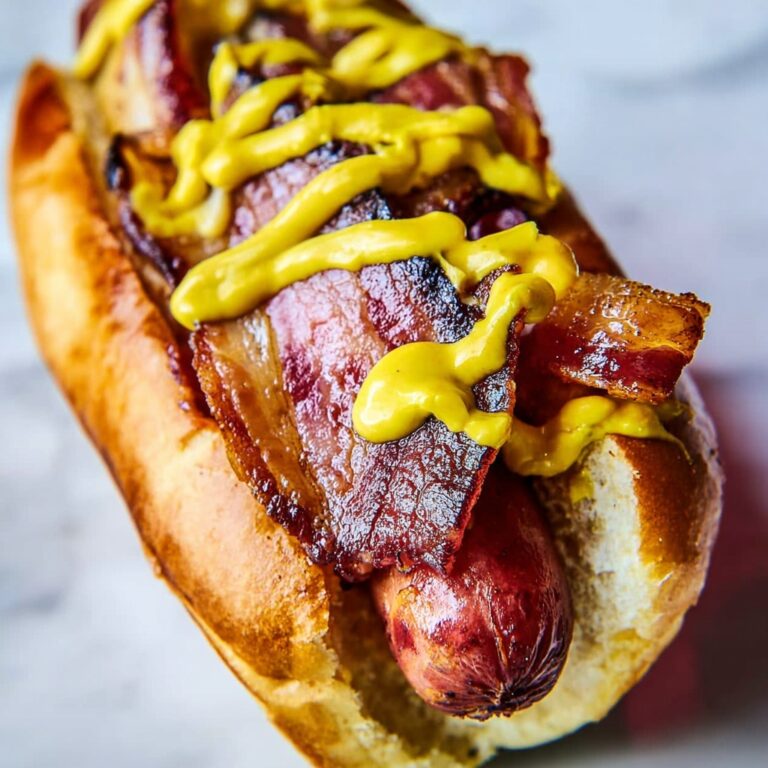 Bacon-Wrapped Hot Dogs with Grilled Buns and Veggie Topping Recipe