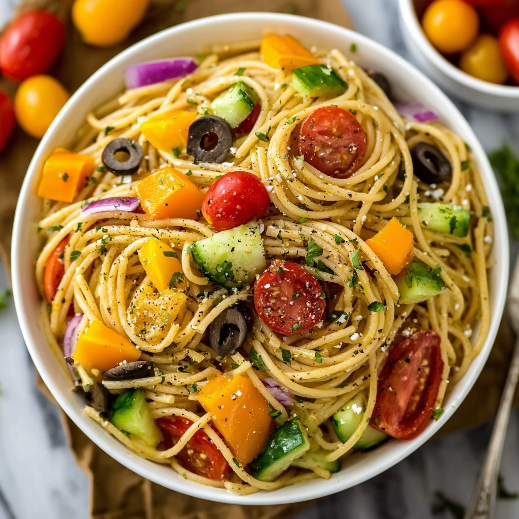 Spaghetti Salad with Fresh Vegetables and Italian Dressing Recipe - Recipe Image