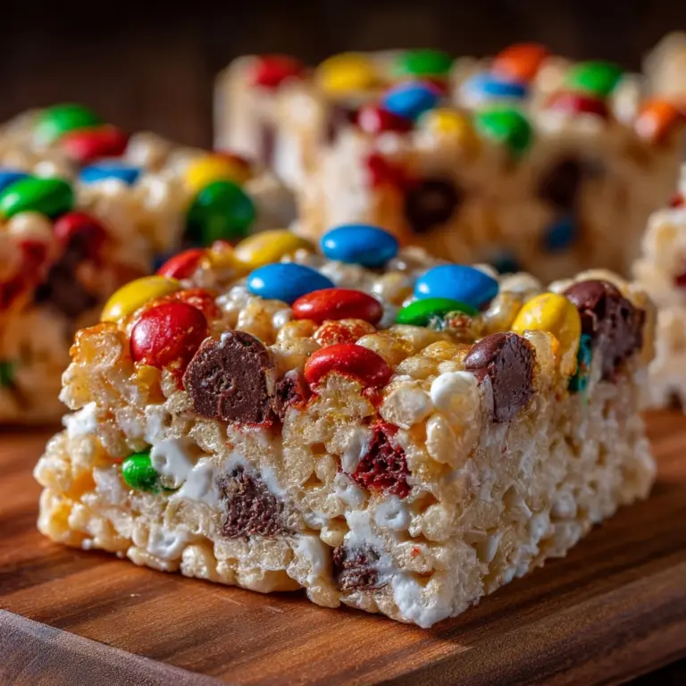 Peanut Butter Rice Krispie Treats with M&M’s and Chocolate Chips Recipe