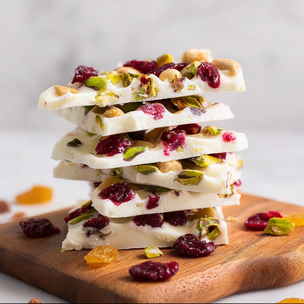 White Chocolate Bark with Dried Fruit Medley and Pistachios Recipe - Recipe Image