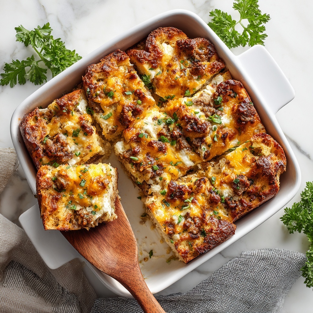 Cheesy Overnight Sausage Breakfast Casserole Recipe - Recipe Image