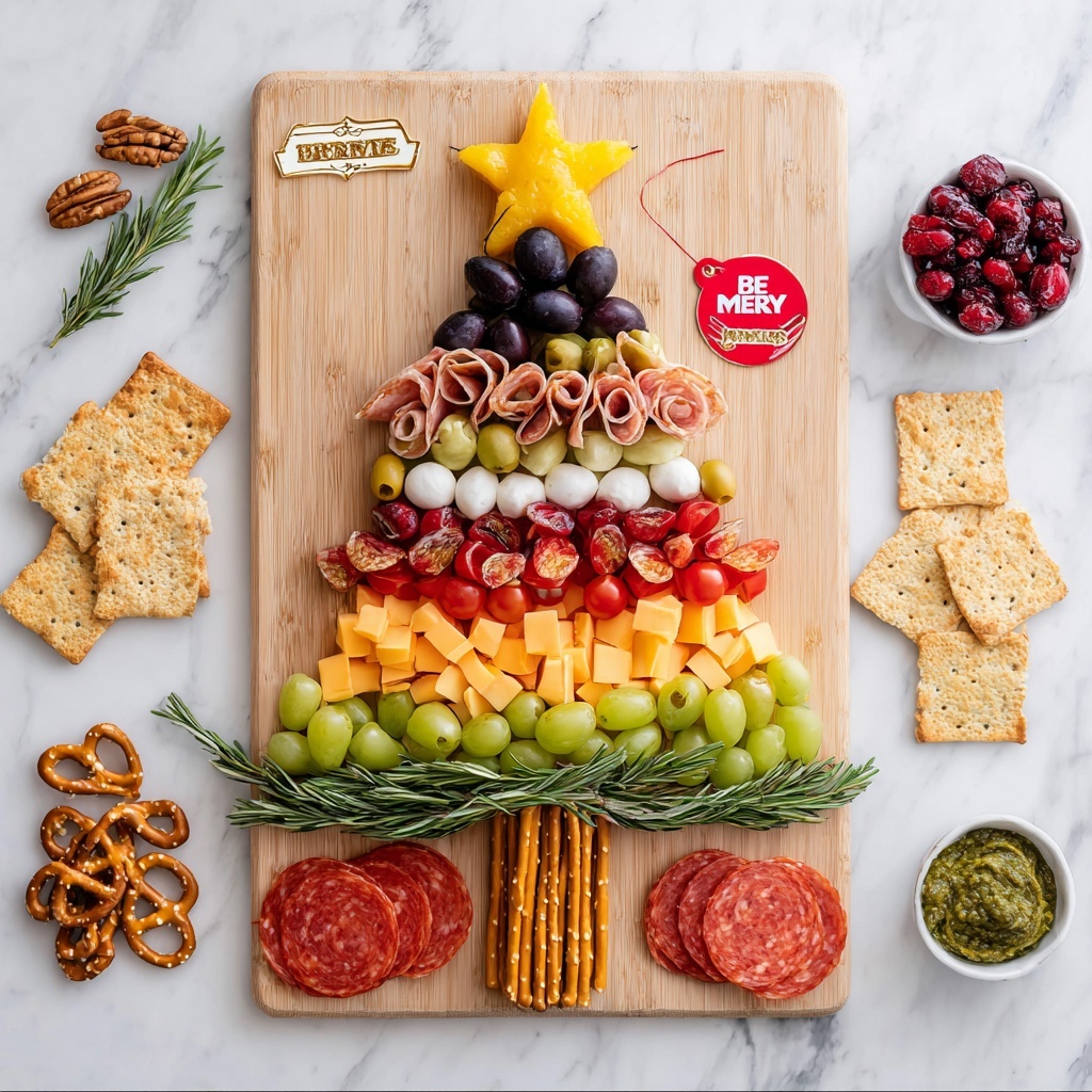 Charcuterie Tree Platter with Cheddar, Pepper Jack, and Gourmet Accompaniments Recipe - Recipe Image