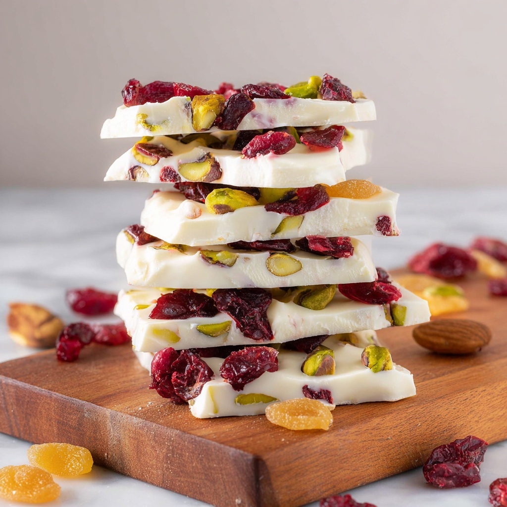 White Chocolate Bark with Dried Fruit Medley and Pistachios Recipe - Recipe Image