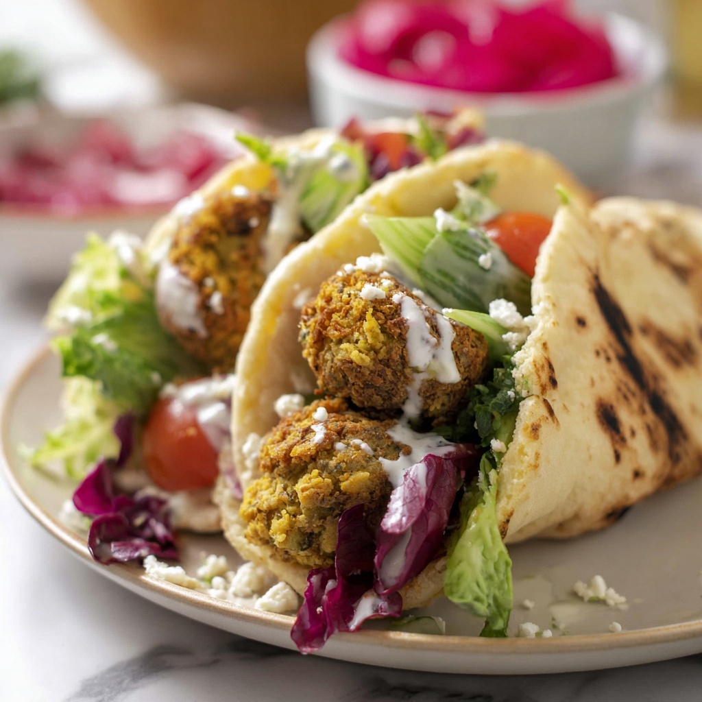 Falafel Wraps with Homemade Tzatziki and Pickled Vegetables Recipe - Recipe Image
