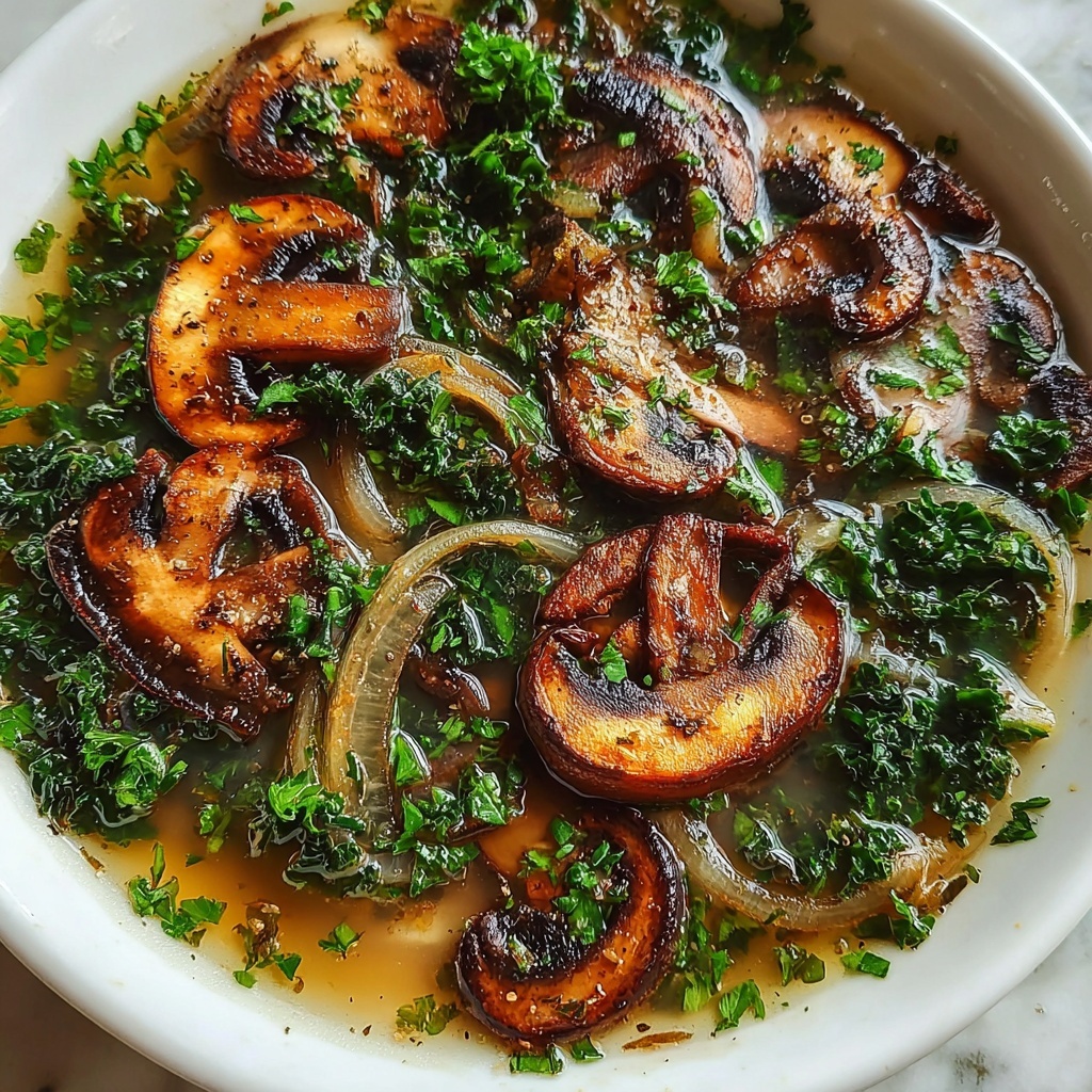 Warming Wild Mushroom, Caramelized Onion And Kale Soup Recipe - Recipe Image
