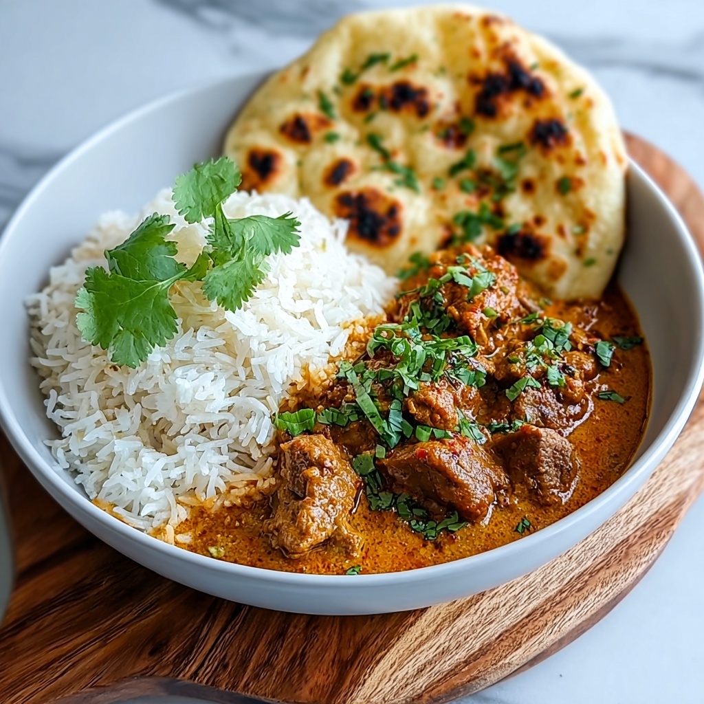 Coconut-Curry Braised Beef with Jasmine Rice & Garlic Naan Recipe - Recipe Image