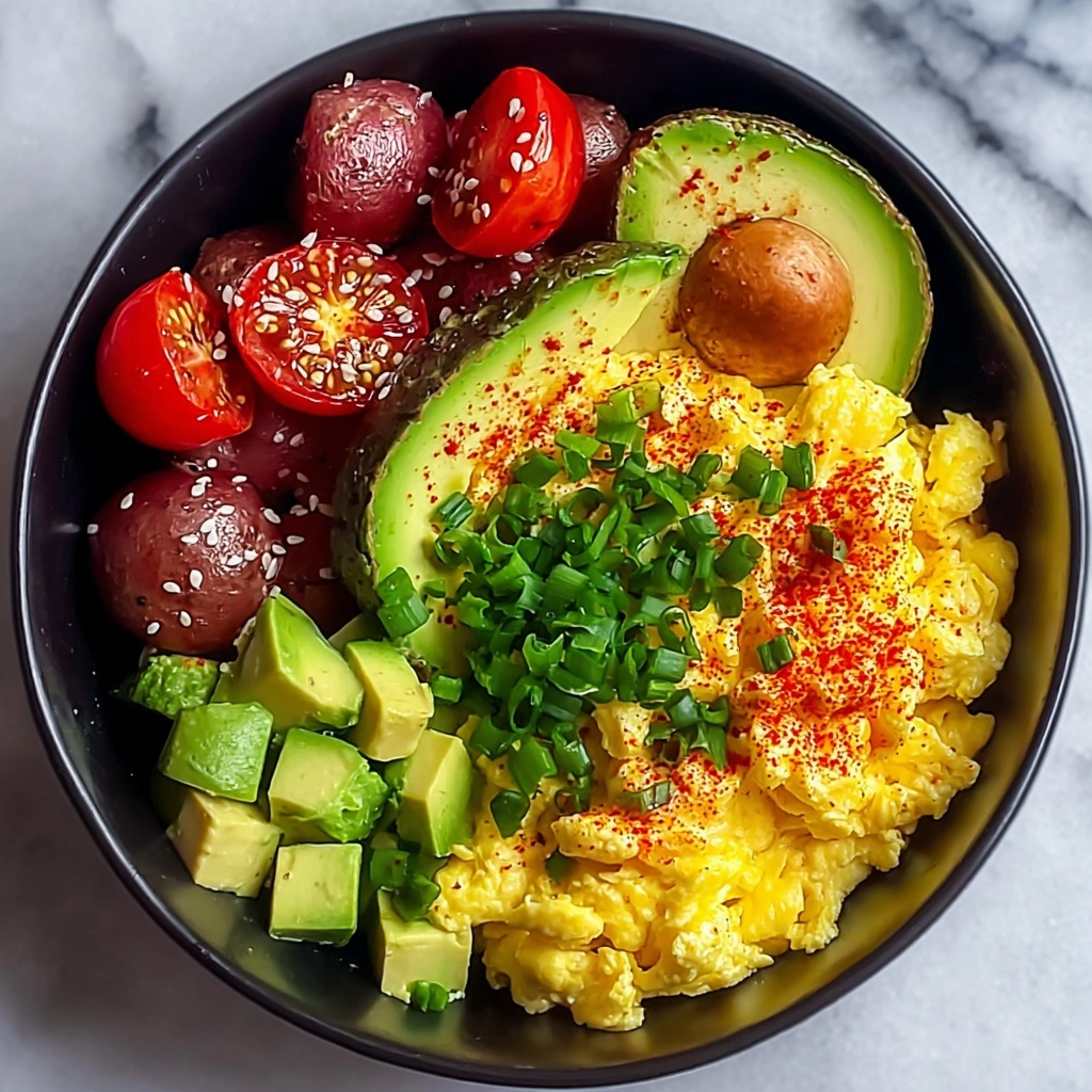 Savory Breakfast Bowl with Scrambled Eggs, Avocado & Roasted Baby Potatoes Recipe - Recipe Image