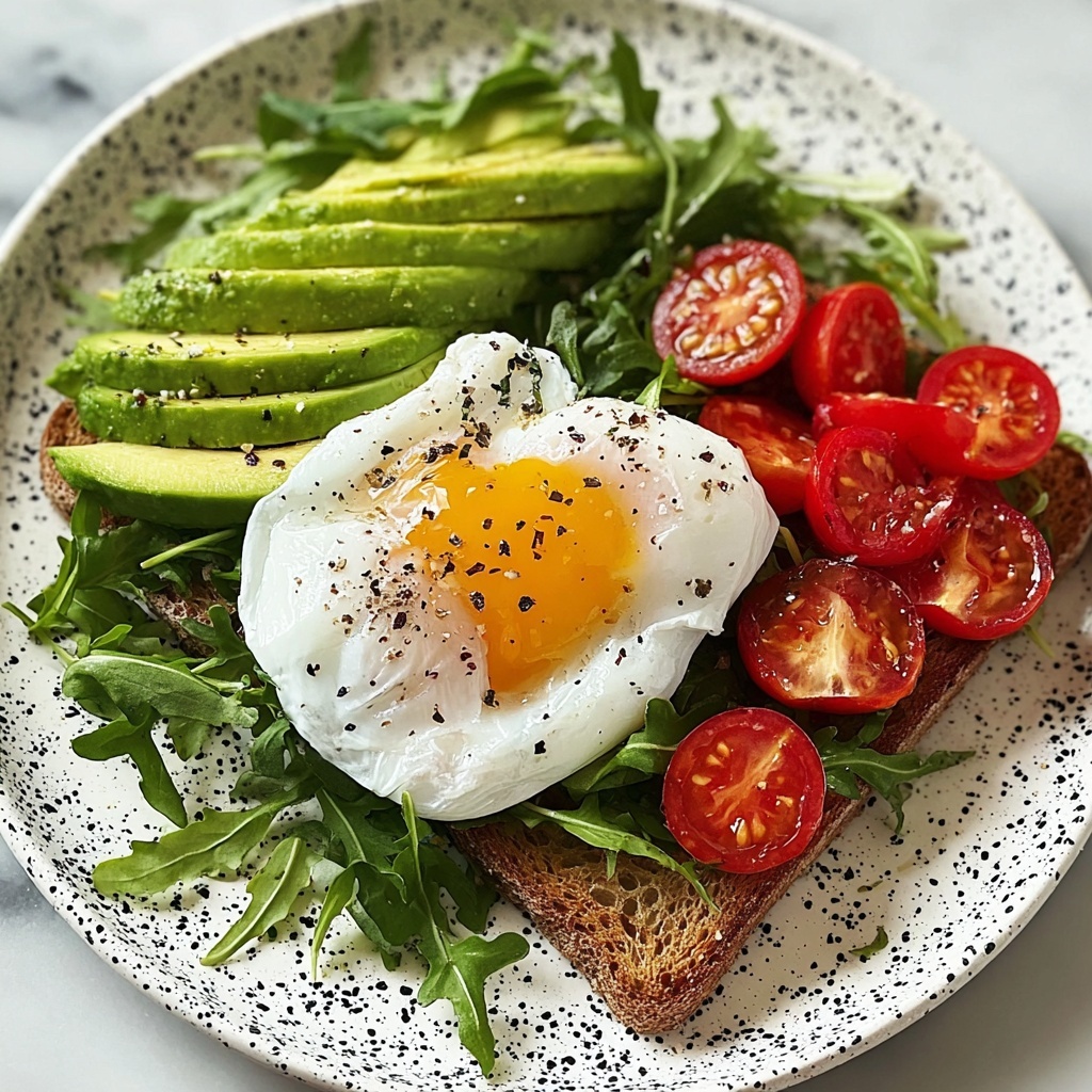 Poached Egg & Arugula Salad with Avocado, Tomato & Cream Cheese Toast Recipe - Recipe Image