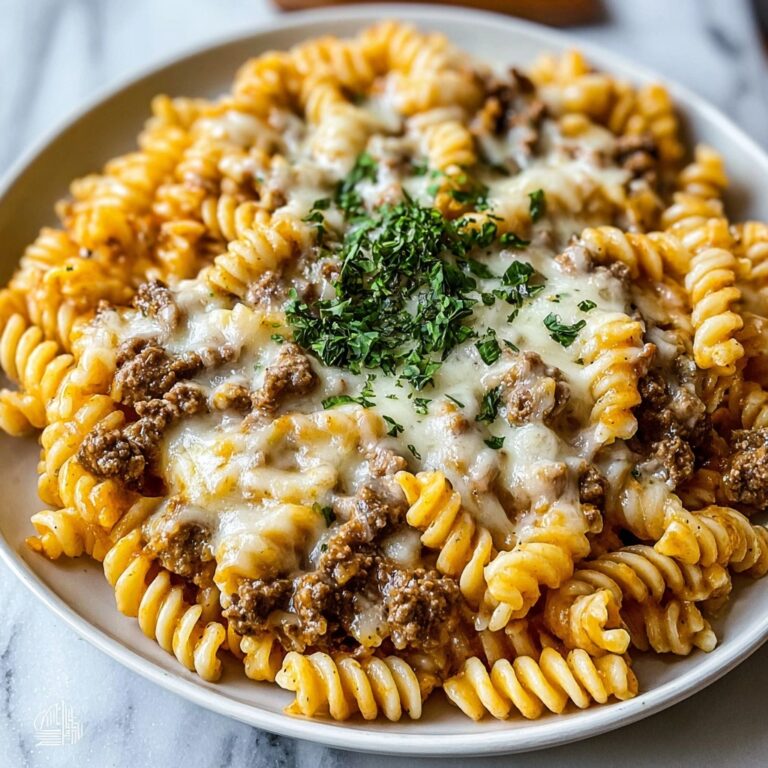 Indulgent Cheesy Garlic Twisted Pasta with Cajun Ground Beef Recipe