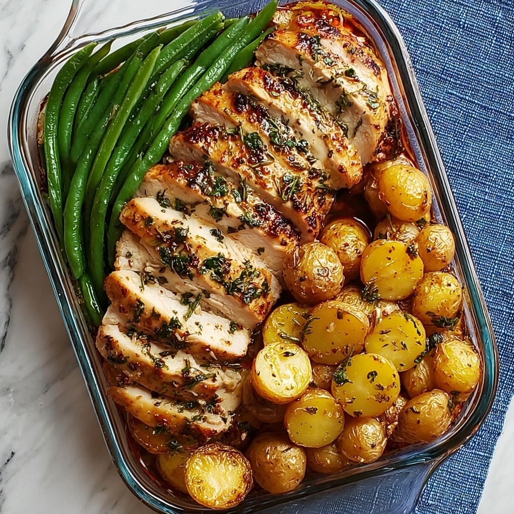 One-Pan Garlic Herb Chicken with Crispy Potatoes & Green Beans Recipe - Recipe Image