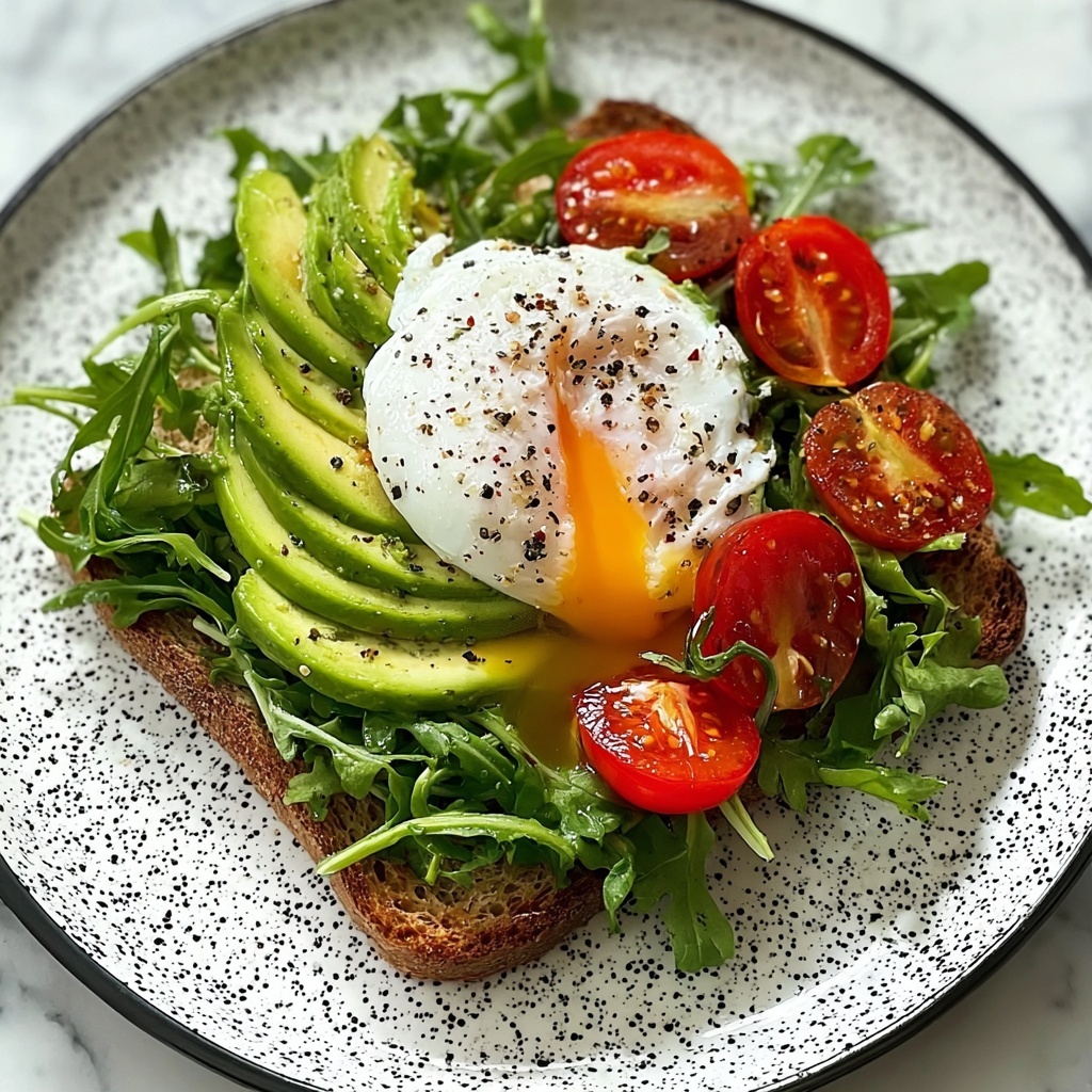 Poached Egg & Arugula Salad with Avocado, Tomato & Cream Cheese Toast Recipe - Recipe Image