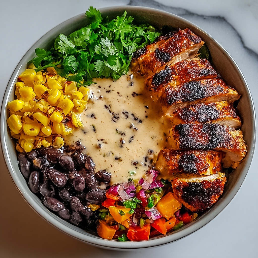Chipotle Chicken Bowl with Black Beans, Corn, & Creamy Sauce Recipe - Recipe Image