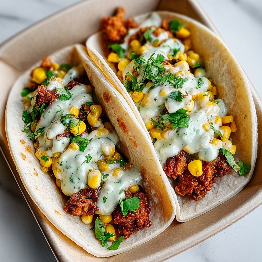 Fried Chicken Street Corn Tacos with Jalapeño Lime Ranch Recipe - Recipe Image