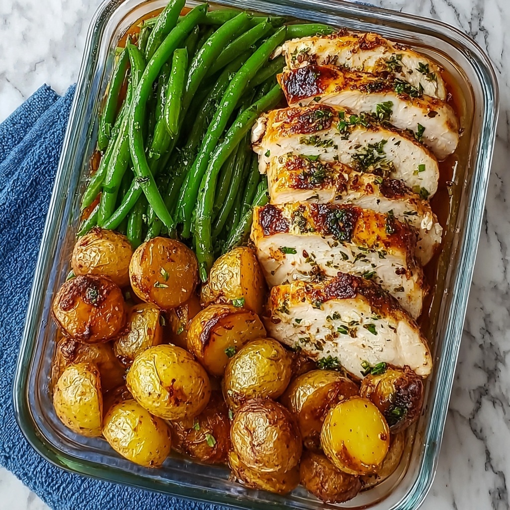 One-Pan Garlic Herb Chicken with Crispy Potatoes & Green Beans Recipe - Recipe Image
