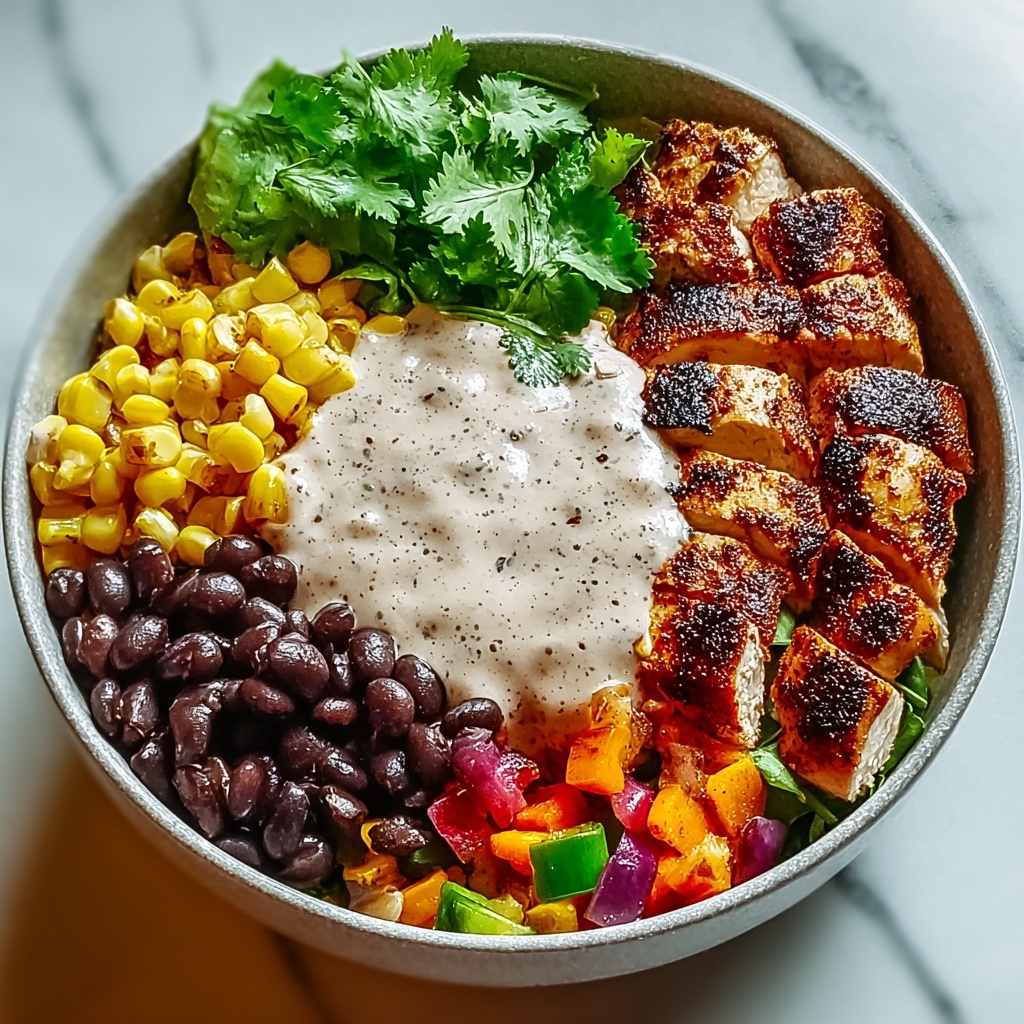 Chipotle Chicken Bowl with Black Beans, Corn, & Creamy Sauce Recipe - Recipe Image