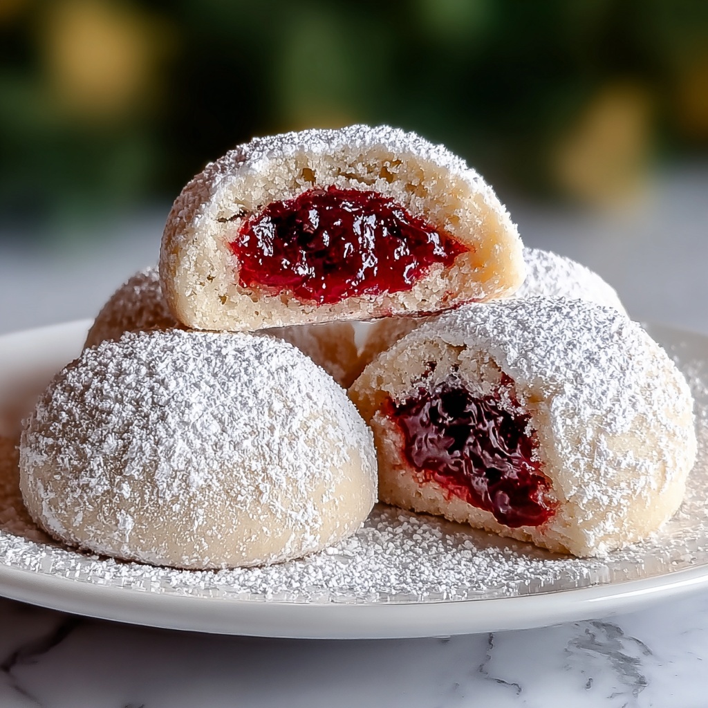 Raspberry Filled Almond Snowball Cookies Recipe - Recipe Image