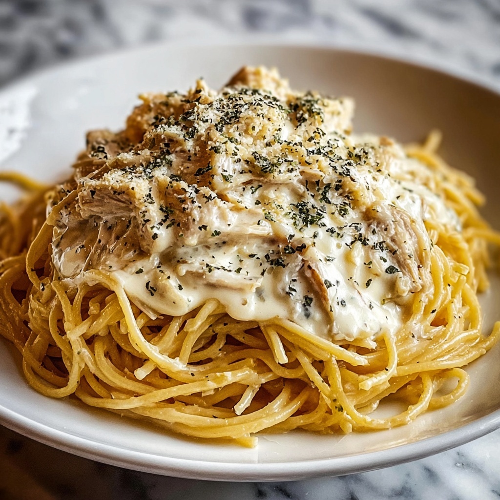 Creamy Crockpot Garlic Parmesan Chicken Pasta Recipe - Recipe Image