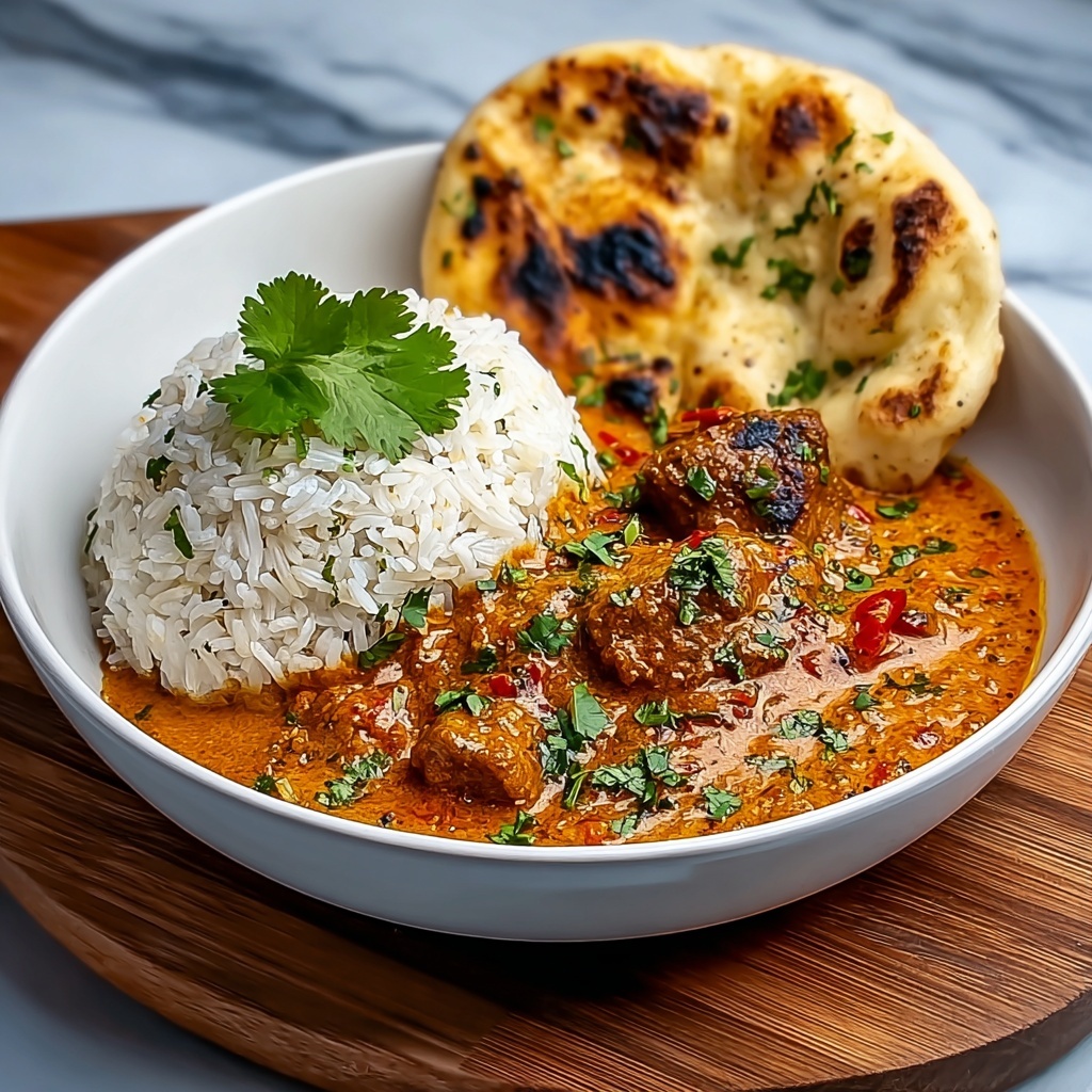 Coconut-Curry Braised Beef with Jasmine Rice & Garlic Naan Recipe - Recipe Image