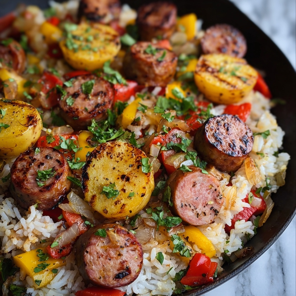 Summer Sausage Skillet with Andouille and Fresh Herb Crema Recipe - Recipe Image