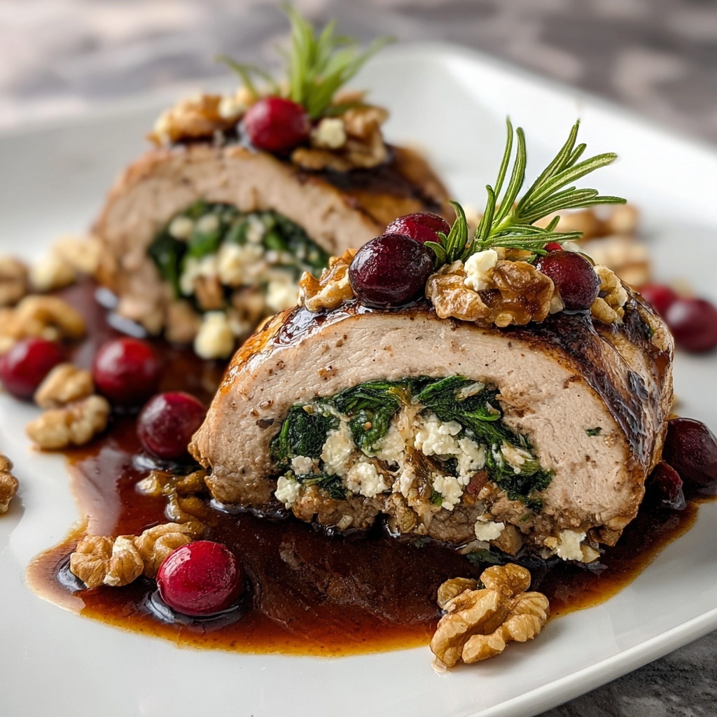 Christmas Stuffed Pork Tenderloin with Cranberries, Spinach, and Goat Cheese Recipe - Recipe Image