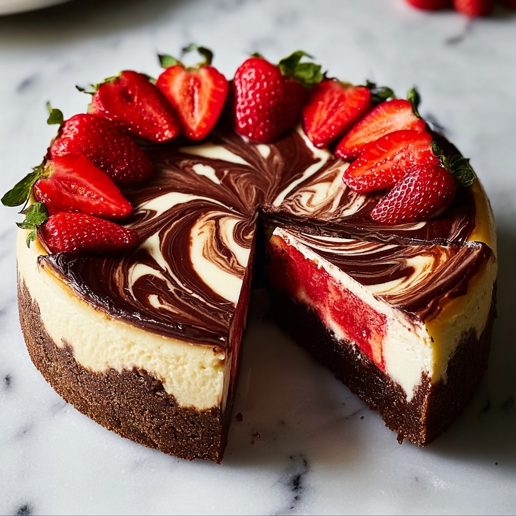 Chocolate Strawberry Swirl Cheesecake Recipe - Recipe Image