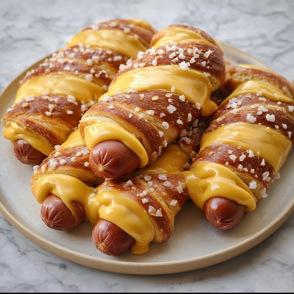 Soft Baked Cheesy Pretzel Dogs Recipe - Recipe Image