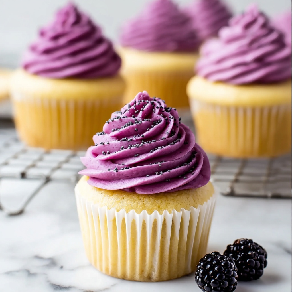 Lemon Poppy Seed Cupcakes with Blackberry Frosting Recipe - Recipe Image