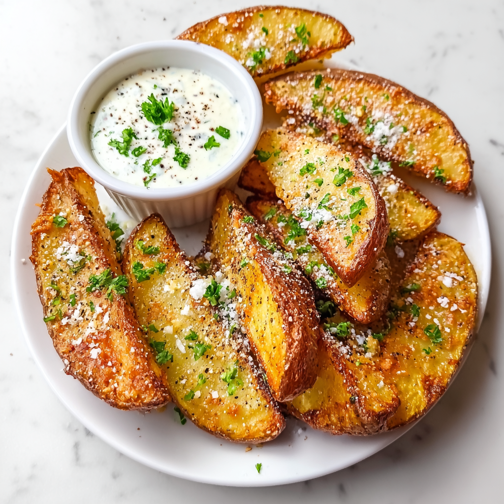 Crispy Garlic Parmesan Potato Wedges Recipe - Recipe Image