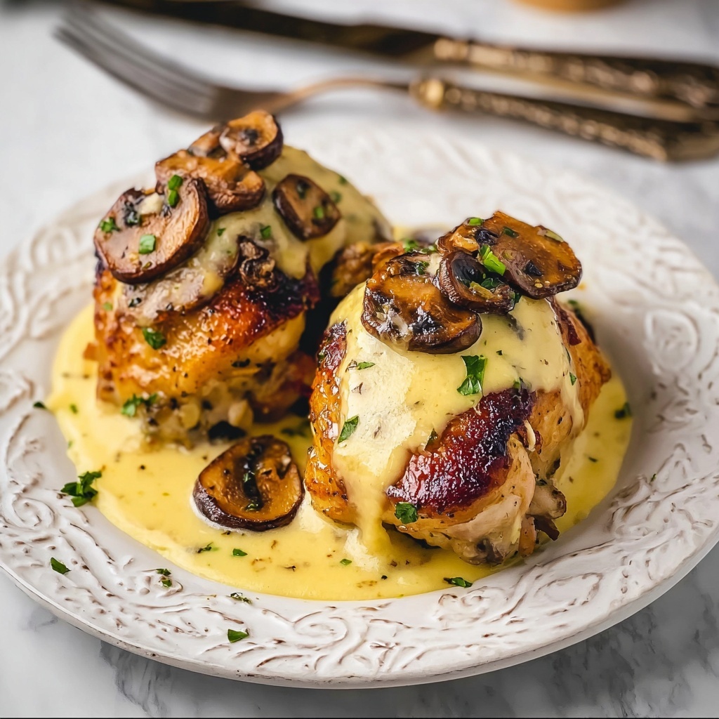 Cheesy Garlic Butter Mushroom Stuffed Chicken Recipe - Recipe Image