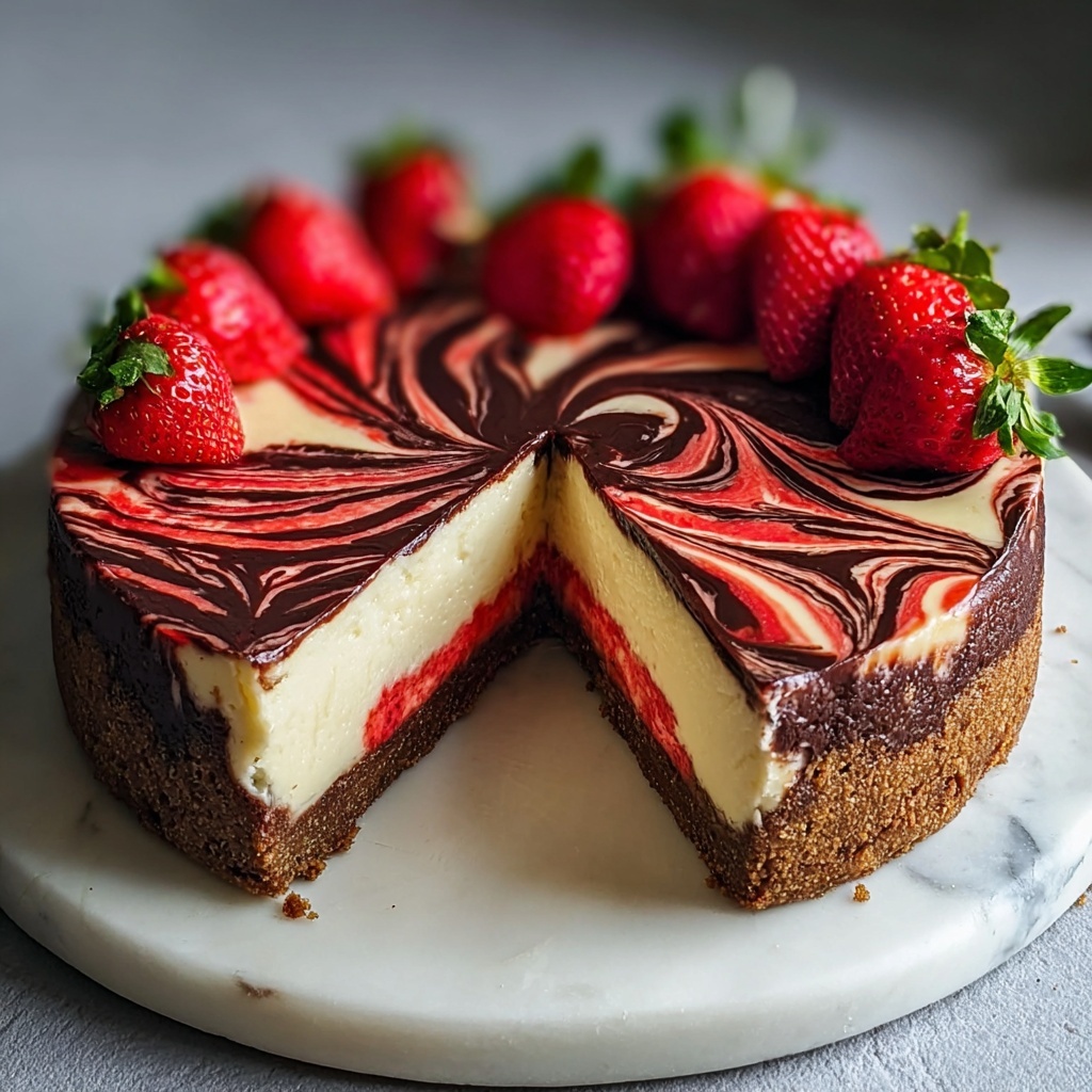 Chocolate Strawberry Swirl Cheesecake Recipe - Recipe Image