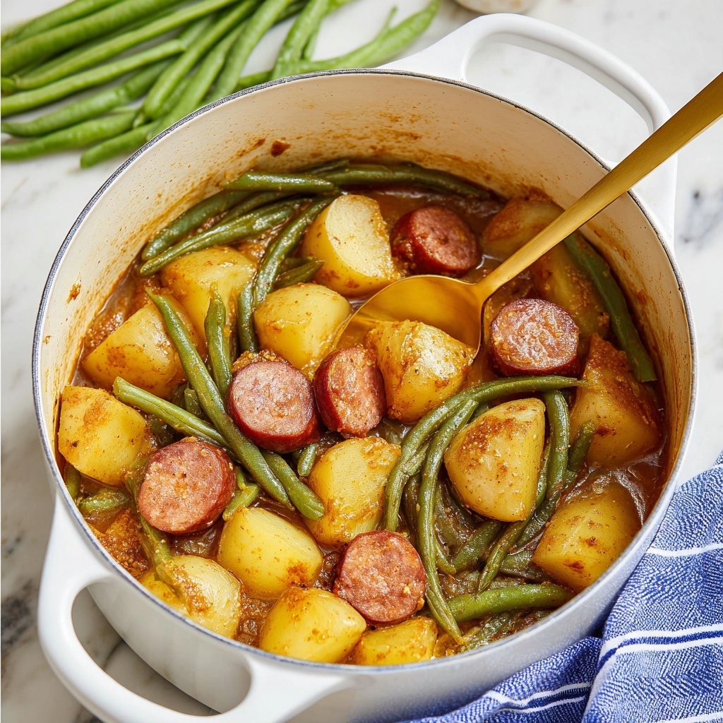 One Pot Smoked Sausage, Green Beans, and Potatoes Recipe - Recipe Image