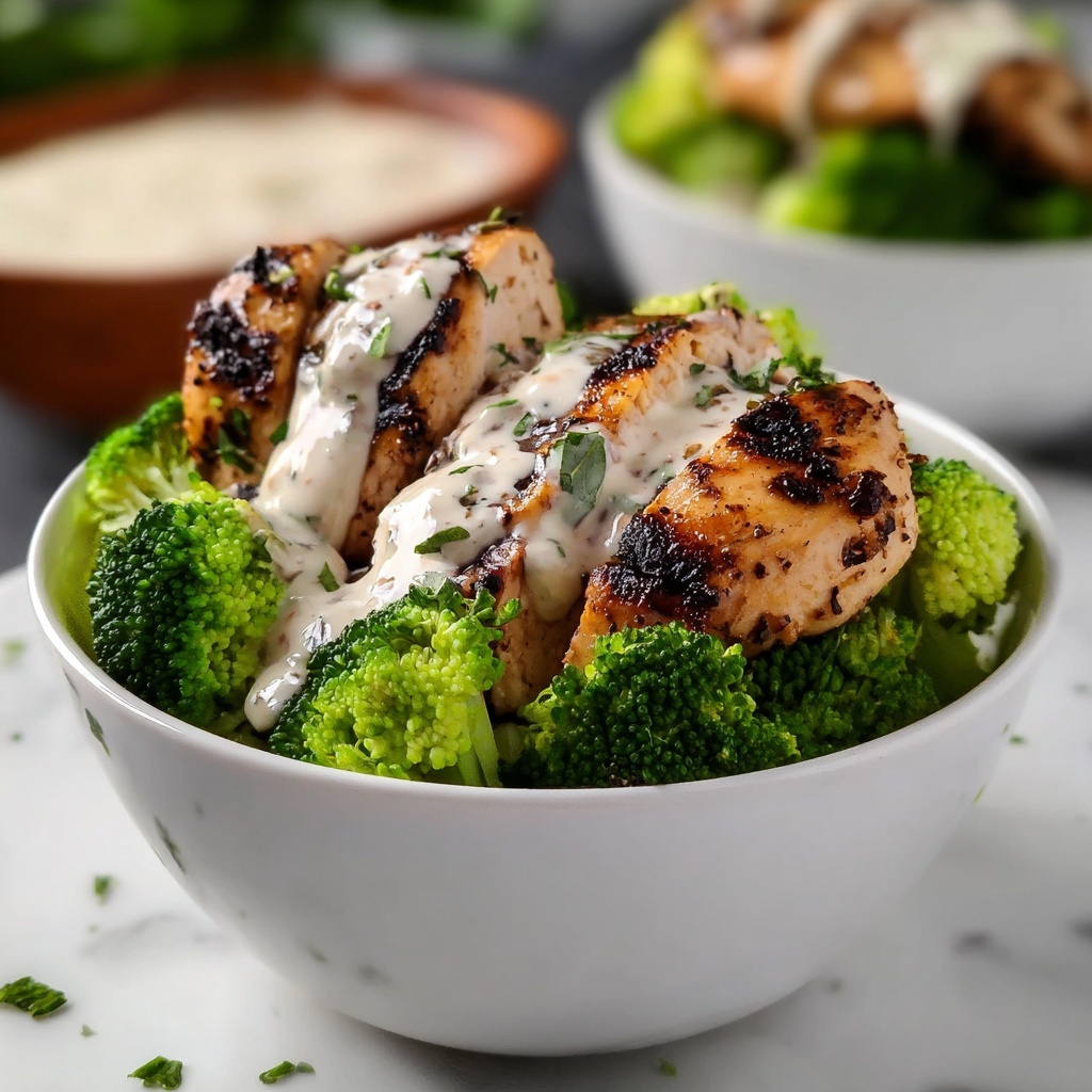 Grilled Chicken Broccoli Bowls with Creamy Garlic Parmesan Sauce Recipe - Recipe Image
