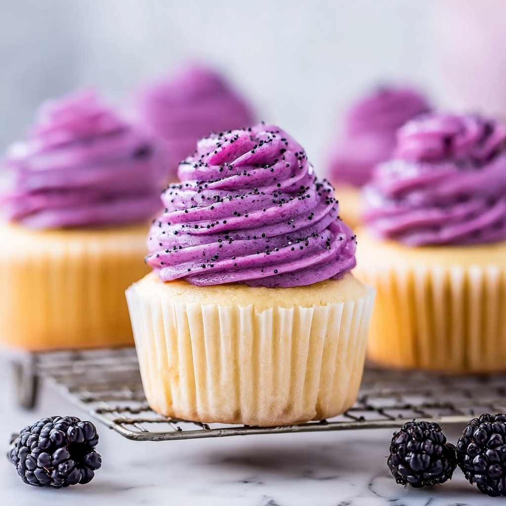 Lemon Poppy Seed Cupcakes with Blackberry Frosting Recipe - Recipe Image