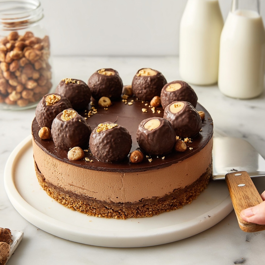 No-Bake Vegan Ferrero Rocher Cheesecake Recipe - Recipe Image